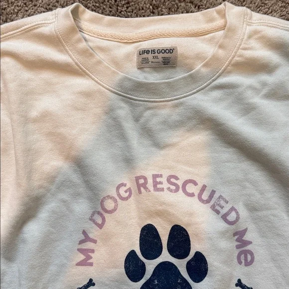 Life Is Good Cream Sweatshirt with Paw Print - Picture 2 of 3